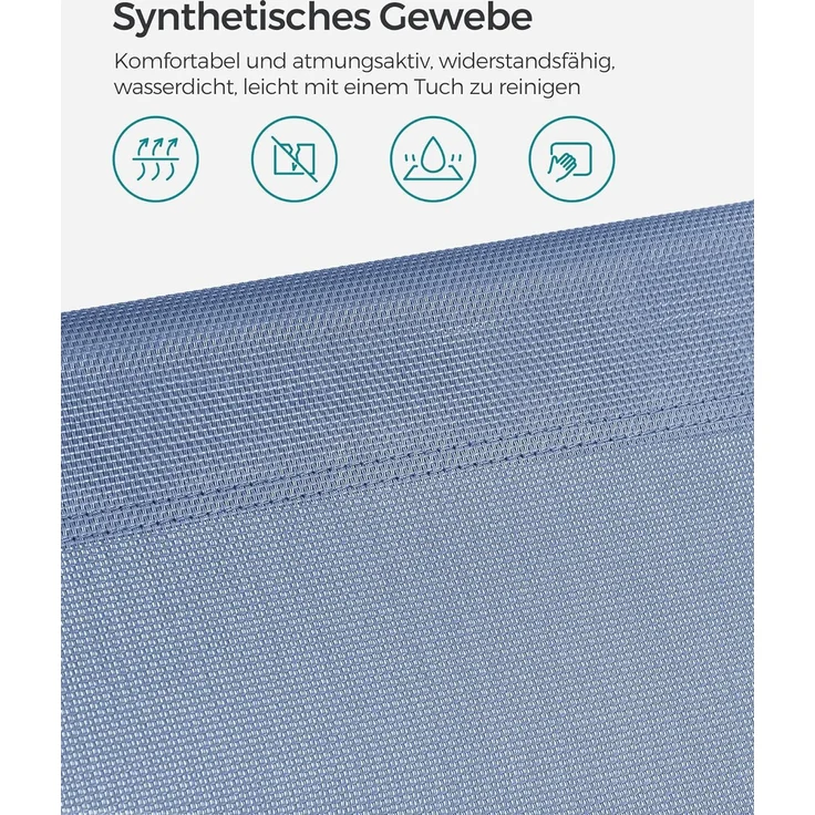 SONGMICS Sonnenliege, klappbarer Liegestuhl, 193 x 53 x 29 cm, max. Belastbarkeit 150 kg, mit Sonnenschutz, Kopfstütze und Verstellbarer Rückenlehne, für Garten, Pool, Terrasse, blau GCB192Q01 – Bild 8