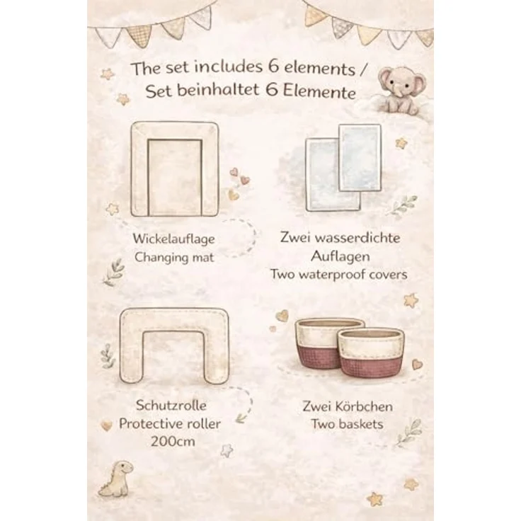 Wickelauflage Set 6-teilig – Wickelunterlage aus Baumwolle & Waffelstoff – Baby Wickelauflage – Geschenk zur Babyparty – Wickeltischauflage – 85x75 cm (Breite x Tiefe), Teddy und rosa – Bild 4