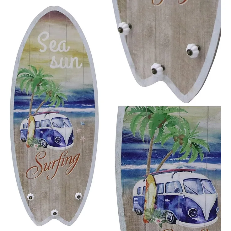 Plankenschild Surfboard 100 cm mit Kleiderhaken Holzbild Surfbrett Wandbild Surfing
