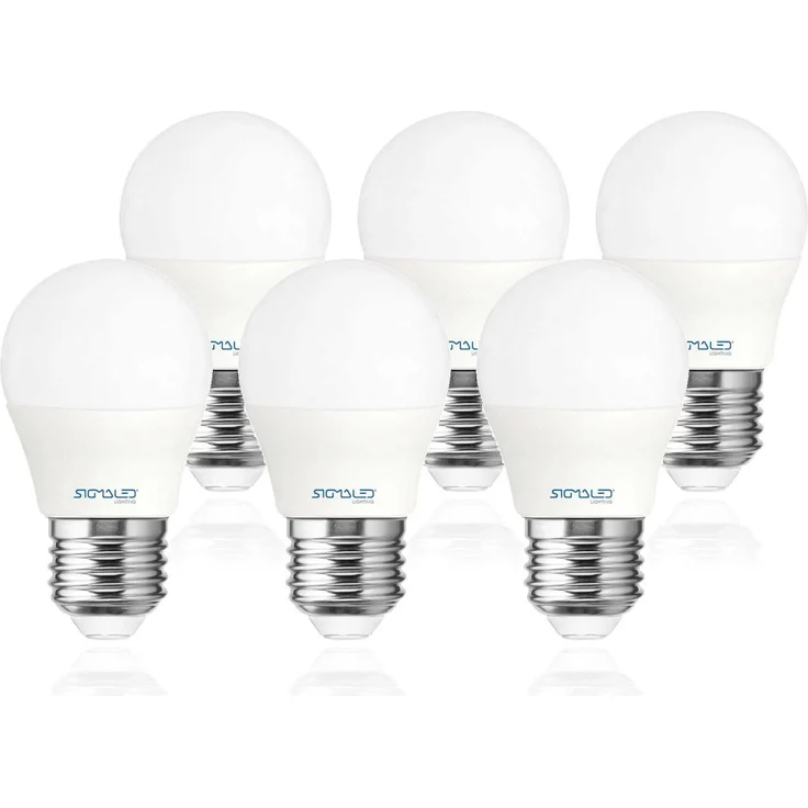 Sigmaled lighting, LED-Glühbirne E27-Sockel 6W (entspricht 50W), 550 Lumen, Neutralweißes Licht (4000K), kleine Kugel LED-Leuchtmittel G45, 6er-Pack