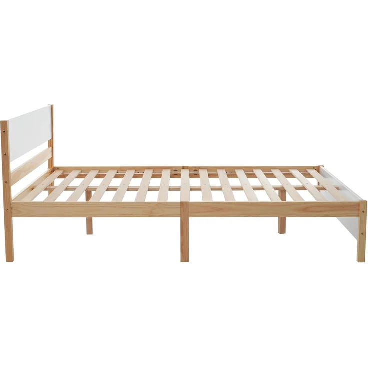 Ball & Cast Massivholzbett (140x200 cm) mit Kopf- und Fußteil aus MDF, Holzbett mit Lattenrost, ohne Matratzen, EStabil & Rauschlos, Weiß+Natur – Bild 8