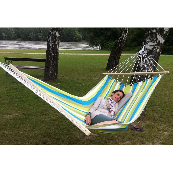 MacaMex DoppelstabHängematte Caribe Grande Beach, Baumwolle, wetterfest, grün, 130 cm x 380 cm