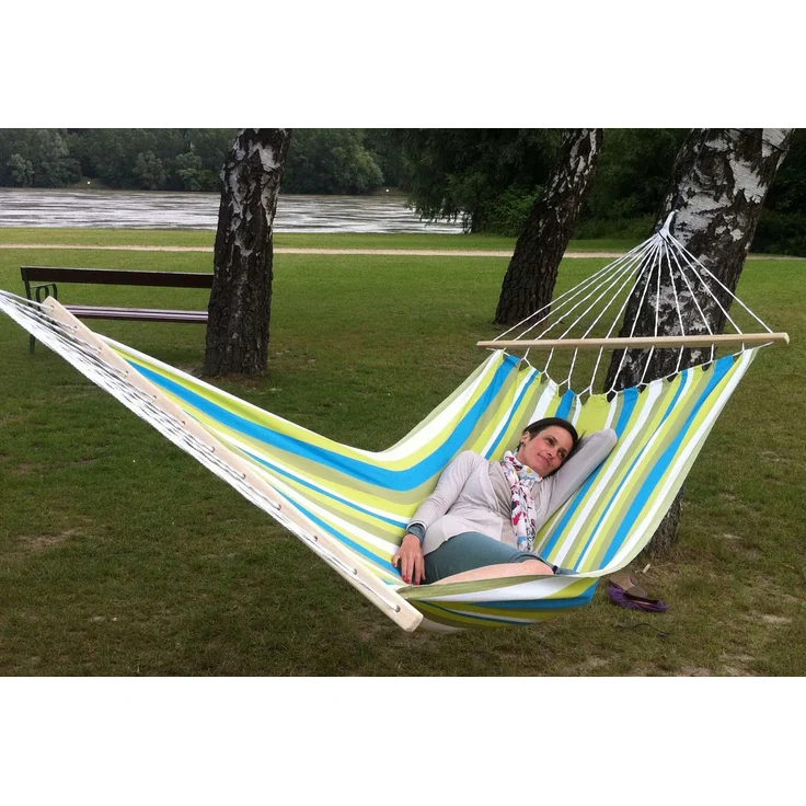 MacaMex DoppelstabHängematte Caribe Grande Beach, Baumwolle, wetterfest, grün, 130 cm x 380 cm – Bild 1