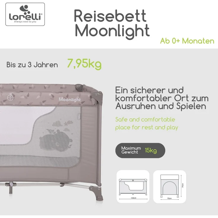Lorelli Baby Reisebett Laufstall Moonlight seitliche Öffnung Tragetasche faltbar braun – Bild 2