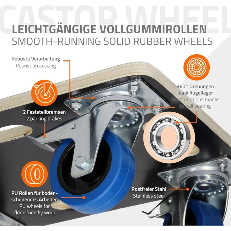 ECD Germany Möbelrolle Transportroller mit Siebdruckplatte, Möbel-Transport Transporthilfe, (1-St), Rollbrett Rollwagen Transportwagen Lastenroller Möbelhund Anthrazit – Bild 5
