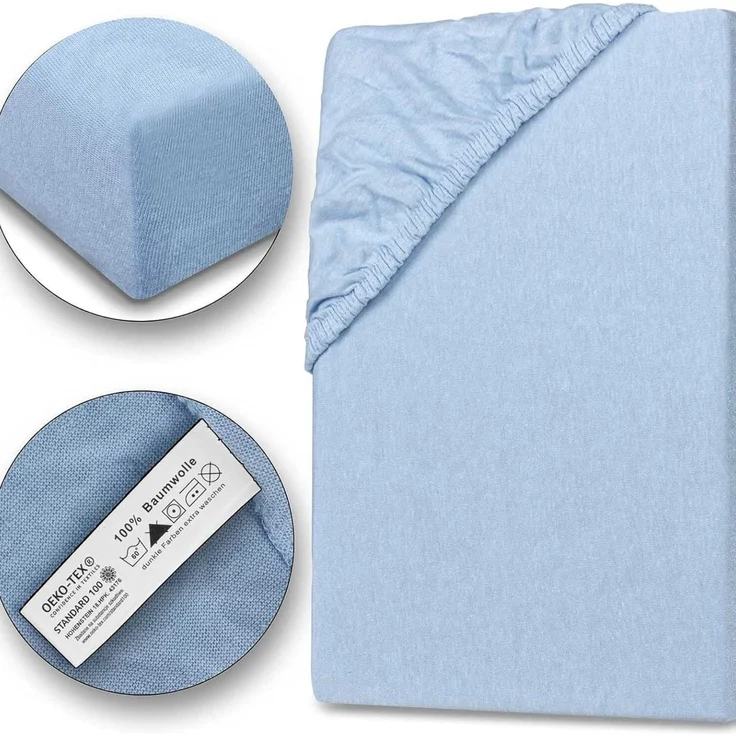 Jersey Spannbettlaken 180-200x200cm 100% Baumwolle Eisblau – Bild 1