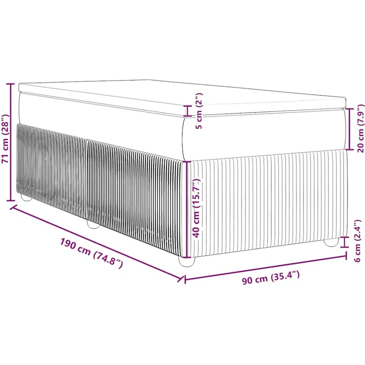 vidaXL Boxspringbett mit Matratze Hellgrau 90x190 cm Samt 3285608 – Bild 12
