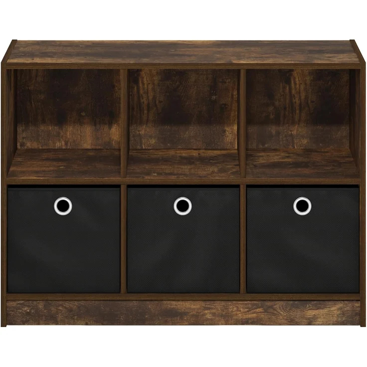 Furinno Basic 3x2 Bücherregal mit Stauraum und Fächern, Bernsteinkiefer/Schwarz – Bild 6