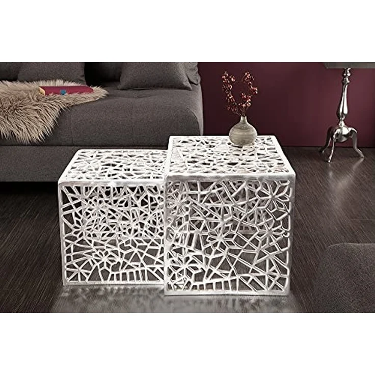 riess-ambiente Couchtisch ABSTRACT 49cm silber (Set, 2-St), Wohnzimmer · Metall · eckig · Handarbeit · Gap Design · Modern – Bild 6