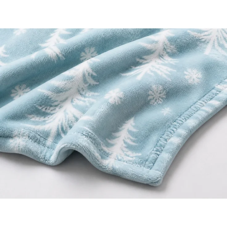 Flanell-Kuscheldecke mit Weihnachtsbaum- und Schneeflockenmuster Blau, 70x100 cm – Bild 3