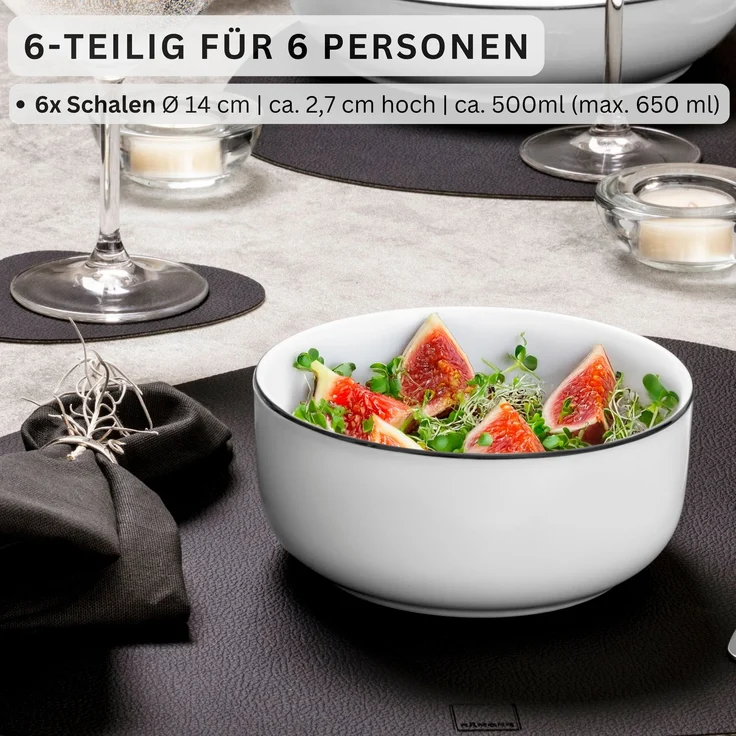 SÄNGER Porzellan Müslischalen Marlo Black Rim 6-teilig – Bild 2