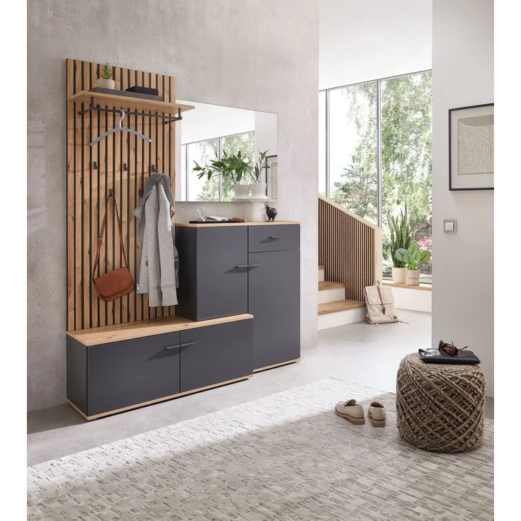 Kompaktgarderobe >Fynn< in Anthrazit / Artisan Eiche Dekor - 223x199x38 (BxHxT) – Bild 2