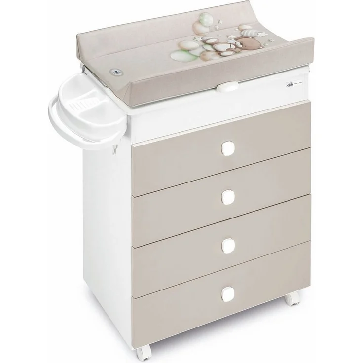 CAM Baby Mehrzweck-Wickelkommode Asia | für 0-12 Monate | Weiß Braun | inklusive Badewanne und Wickelunterlage – Bild 3