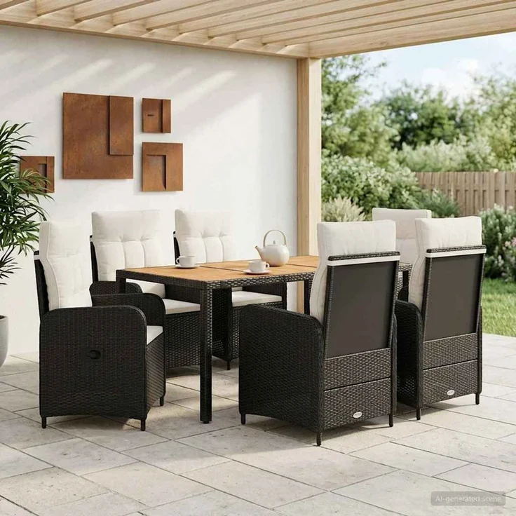 vidaXL Outdoortisch-Set 9 stk. Schwarz und Cremeweiß 190 x 90 x 75 cm 3422277 – Bild 3