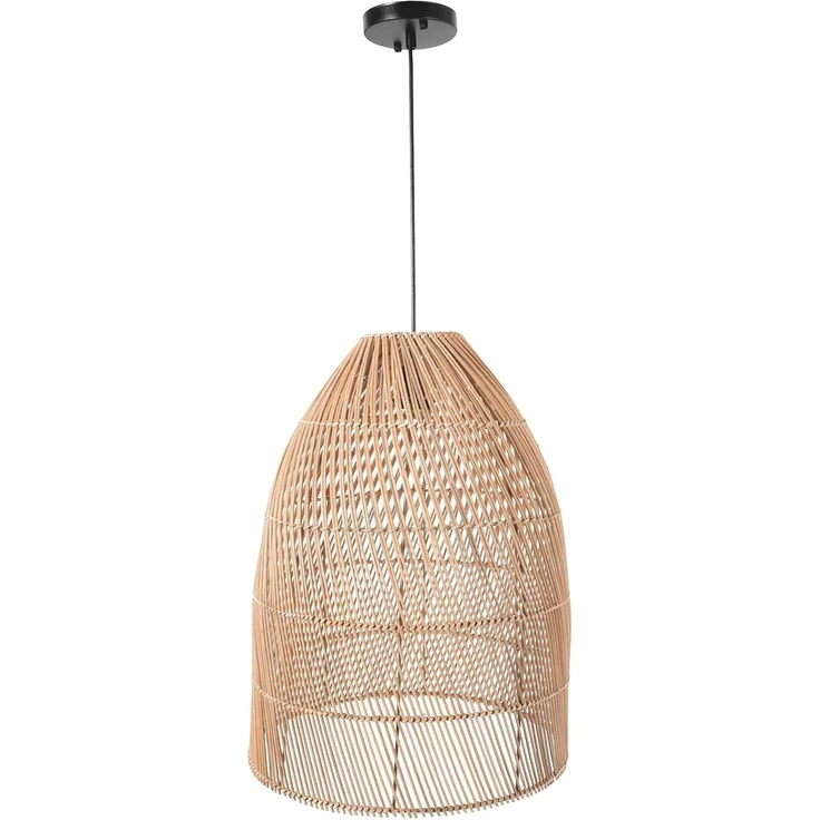VIVANNO Hängeleuchte Rattan PURE Rund - Beige Geflochten, ohne Leuchtmittel, 30x53 cm