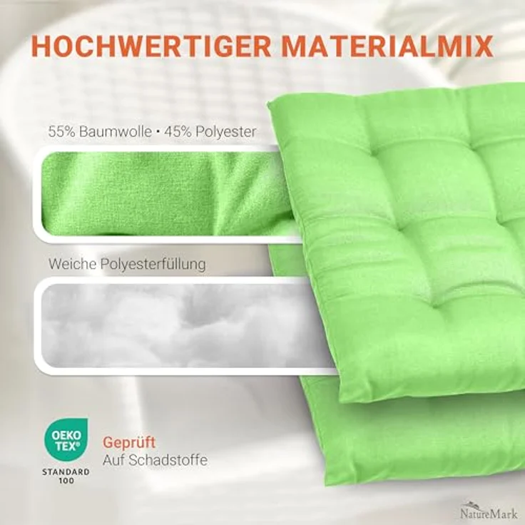 NatureMark 4er Set Stuhlkissen mit Bändern Gr. 40x40 cm Sitzkissen gefüllt, Apfel grün – Bild 8
