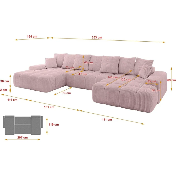 ALTDECOR Wohnlandschaft ENSI-U, Sofa Praktische Bequeme Funktionsecke Couch L-Form Eckcouch, Corner Sofa L-Form Vielseitige Sofa Wohnlandschaft Wohnzimmer – Bild 2