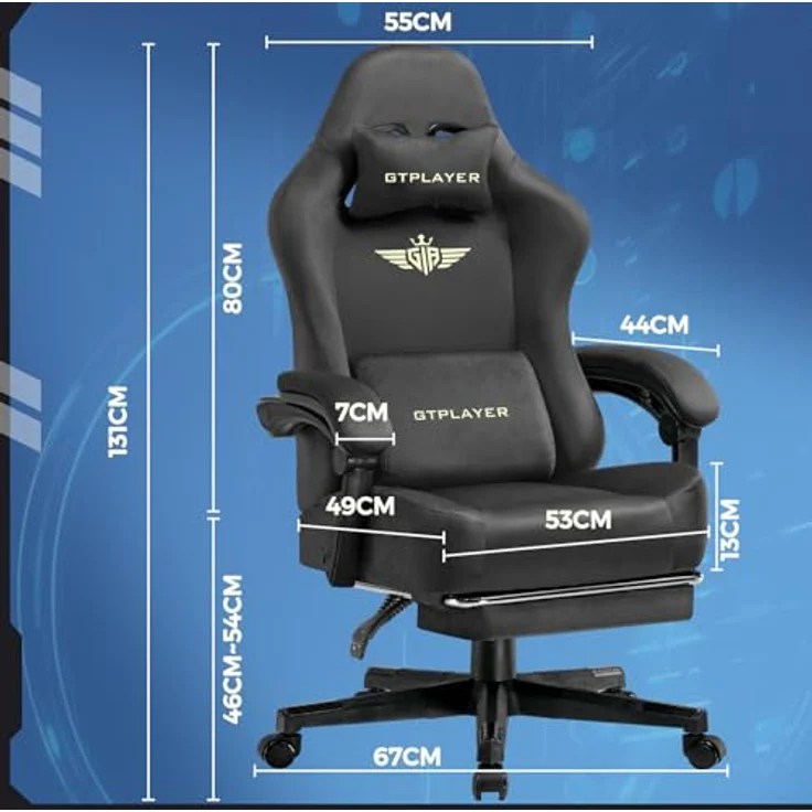 GTPLAYER Gaming Stuhl, Atmungsaktiver Bürostuhl, bürostuhl ergonomisch, Hochwertiger - Stoff, Ergonomischer PC Stuhl, 160° Verstellbare Rückenlehne und ausziehbare Fußstütze, Grau – Bild 4