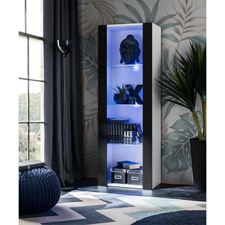 Komodee Tivoli Grande Wohnzimmerset, Weiß-Schwarz, 9 Fächer, Rechteckig, 250x159x35 cm, Holzwerkstoff, individuell anpassbar – Bild 5