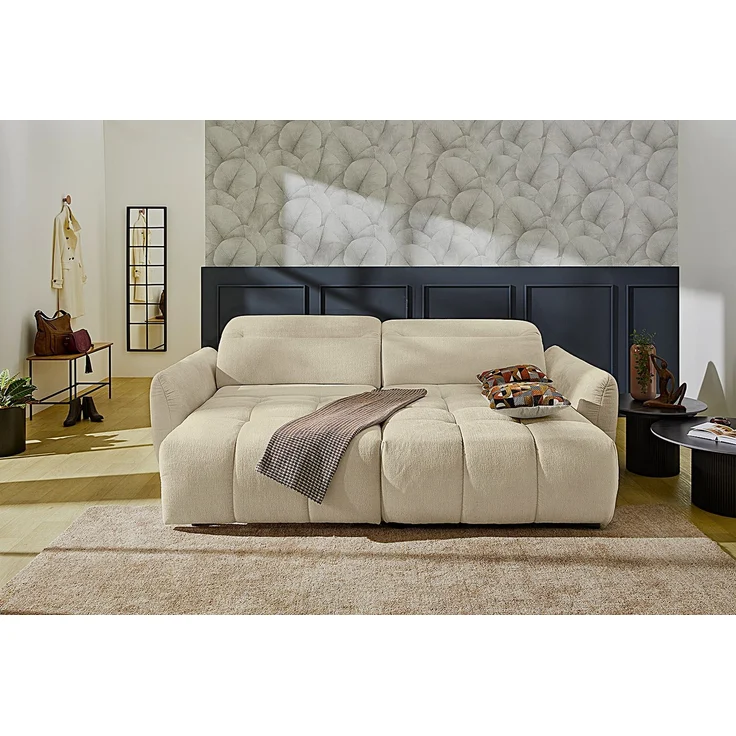 Ecksofa elektrisch USB-C Kopflehne verstellbar Schlafcouch Flachgewebe in Beige – Bild 4
