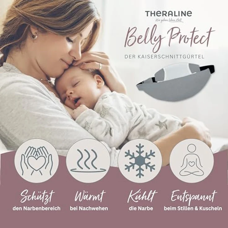 Theraline Schwangerschafts- & Kaiserschnittgürtel Belly Protect, melange mittegrau, verstellbar 90-110 cm mit Kirschkernkissen und Schutzschild – Bild 2