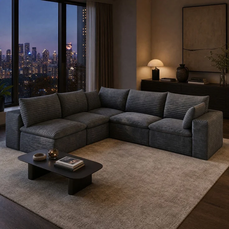 DESVIAE Sofa modular 260x250x60 cm aus Stoff Dunkelgrau mit Schaumstoffpolsterung – Bild 8