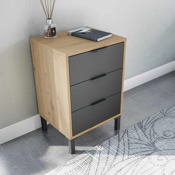 Bett-Set >ENZO< (4-teilig) in Nodi Eiche Dekor / Anthrazit - 246x39x206 (BxHxT) – Bild 6