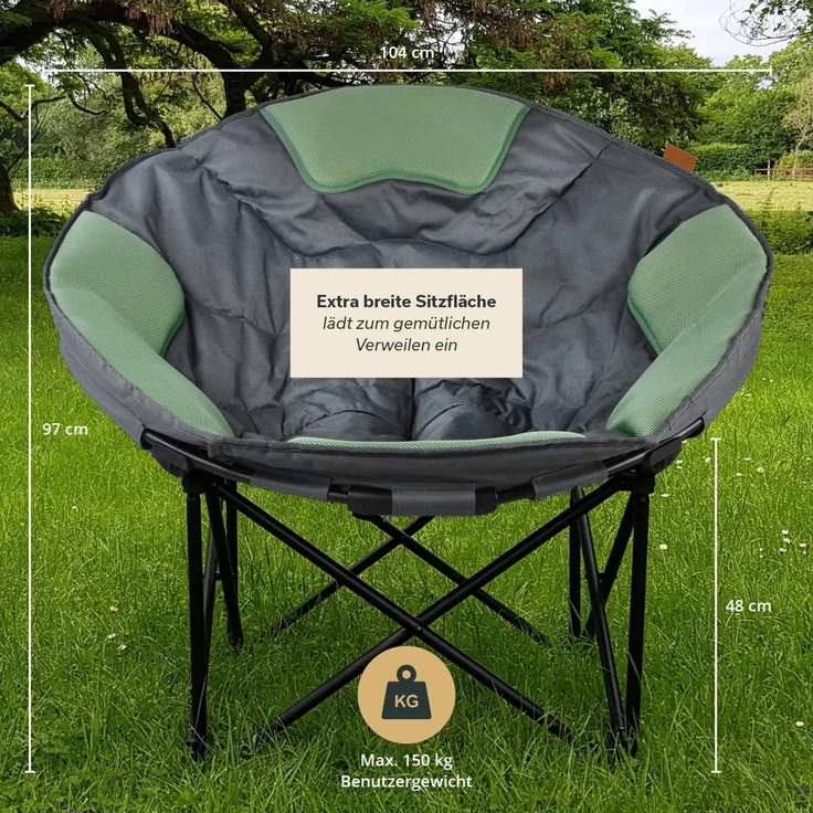 Skandika Campingstuhl Moonchair Deluxe XXL, Großer, bequemer Mondsessel, Gartenstuhl, gepolstert, klappbar, Tragegriff, Tragetasche, rund, Anti-Rutsch-Füße – Bild 2