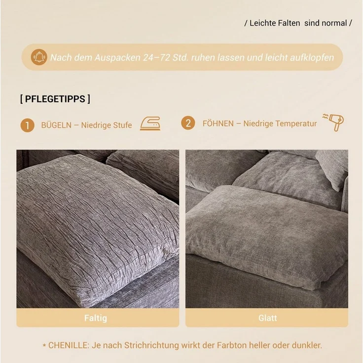 LITBIRD Sofa Ecksofa mit Schlaffunktion, extra tiefe Sitzfläche, Chenille-Bezug, 6 Teile, Modulares U-Form Sofa 340 cm, moderne Couch, ohne Montage – Bild 3