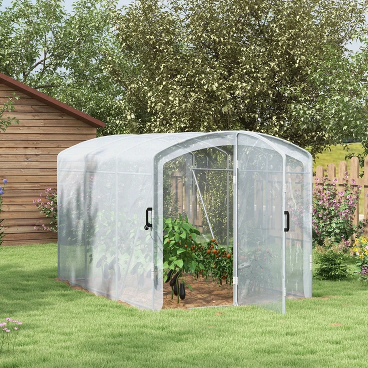 Outsunny Tunnelgewächshaus, PE, verzinktes Stahl, Transparent, 300L x 200B x 195Hcm – Bild 2
