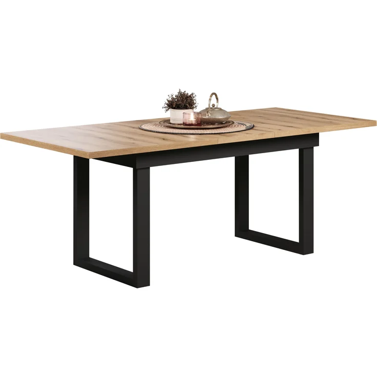 trendteam smart living - Universal - Esstisch - Schwarz/Evoke Eiche - ausziehbarer Esszimmertisch mit Metallfüßen - (BxHxT) 160-200 x 76 x 80 cm - Tisch geeignet für Küche, ESS- oder Wohnzimmer – Bild 7