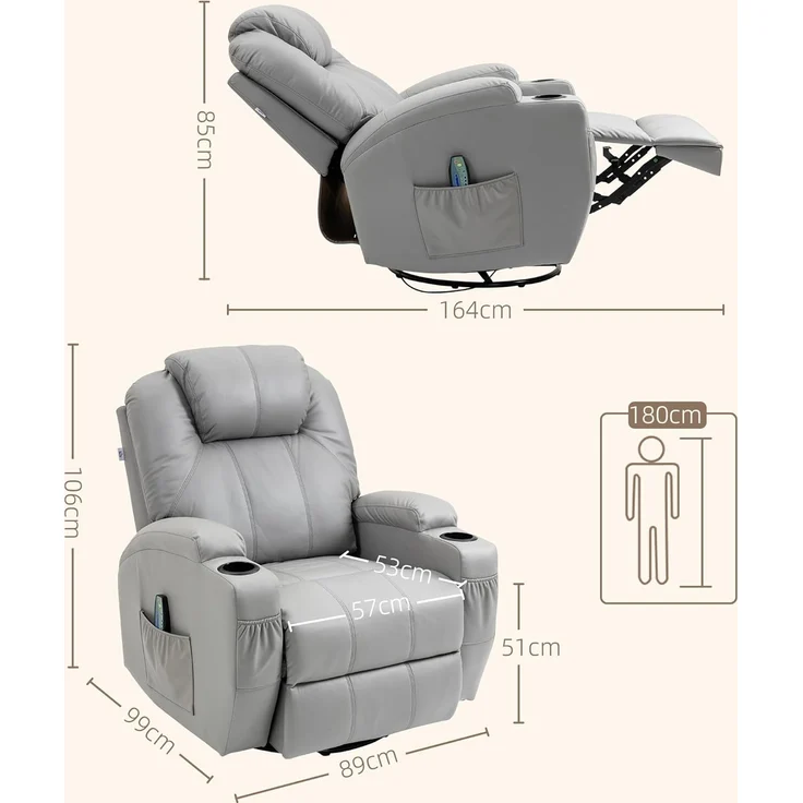 HOMCOM Massagesessel TV-Sessel Ruhesessel mit 8 Massagemodi (Relaxsessel, 1-St, Liegesessel), mit Fernbedienung – Bild 7