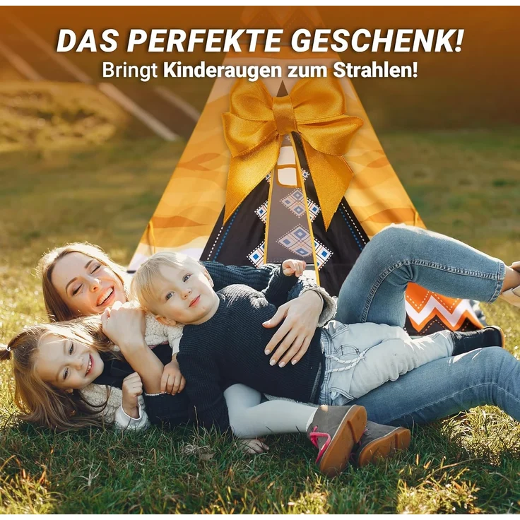Indianerzelt Wigwam Kinder Spielzelt Tipi mit Indianer Motiv drinnen und draußen – Bild 7