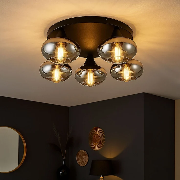 LED Deckenleuchte, 5 flammig, schwarz, dimmbar, D 49 cm – Bild 3