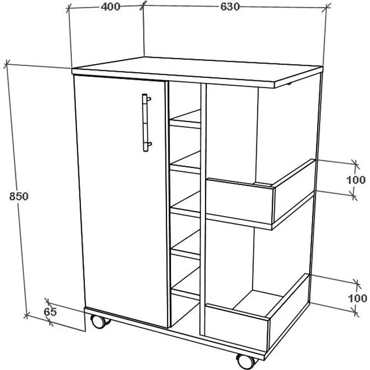 VCM Küchenmöbel Servierwagen Esilo 920036 Weiß H. 85 x B. 63 x T. 40 cm – Bild 3