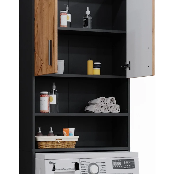 Waschmaschinenschrank Irma Goldkraft Eiche/Anthrazit 64 x 190.5 cm Vicco – Bild 6