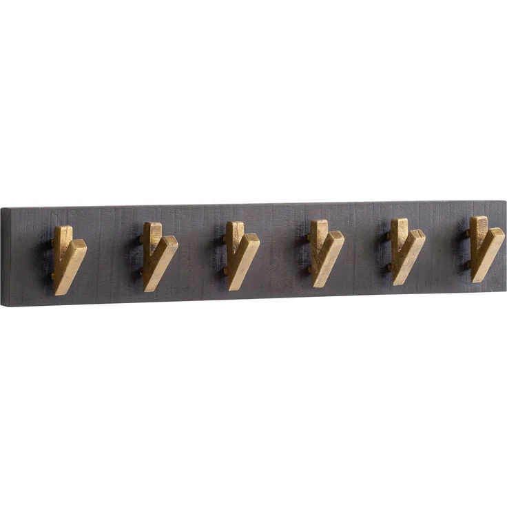 Wandgarderobe Mango Massivholz Metall 60x10x8cm Schwarz Gold Hakenleiste Flur – Bild 6