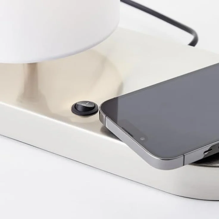 Brilliant Tischleuchte Clarie 60091/75 Schlafzimmer, Wohnzimmer, Flur Metall/Textil Indoor weiß/eisen - ohne Leuchtmittel – Bild 6