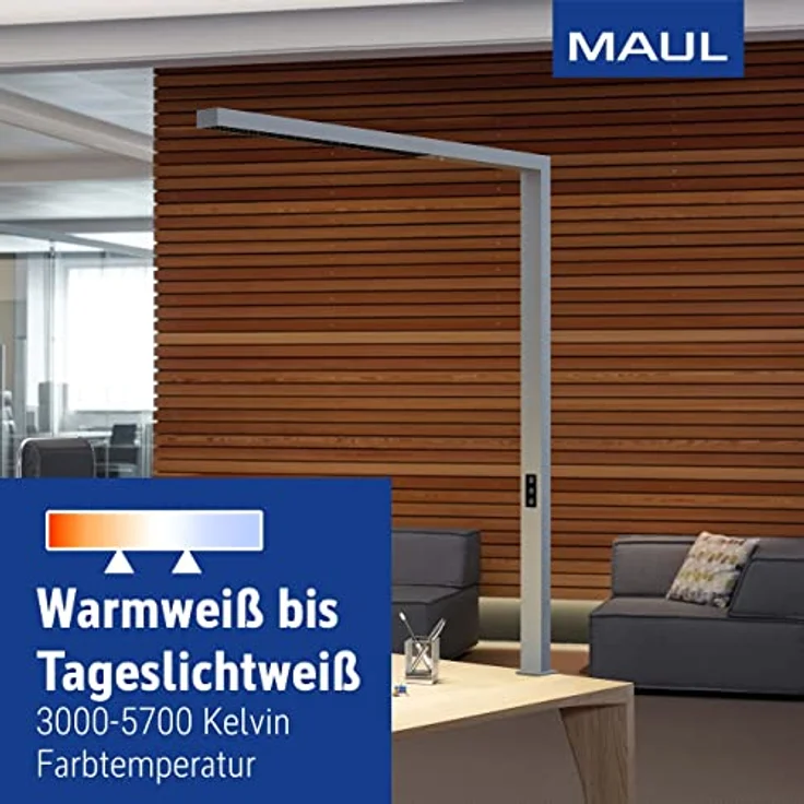 MAUL MAULsirius Schreibtischlampe, silber, 27 / 52 W mit Touchpanel, Tageslichtsensor und Tischklemme – Bild 5