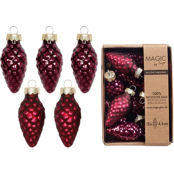 Holly & Jolly Christbaumschmuck, Christbaumschmuck Zapfen 4,5cm Glas 12 Stück - Smooth Port