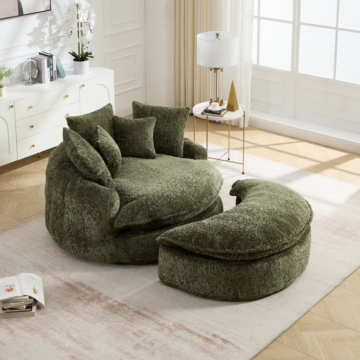 Abrihome Sessel mit Kissen und Verstellfunktion, Grün, 190,5x138x63 cm – Bild 5