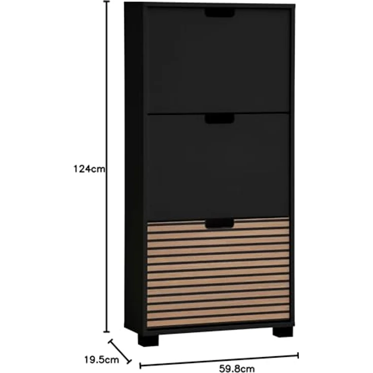 Schildmeyer Schuhschrank Schuhkipper Ryker 160033, Schwarzmatt/Akustikpaneel Optik, 59,8 x 19,5 x 124 cm – Bild 4