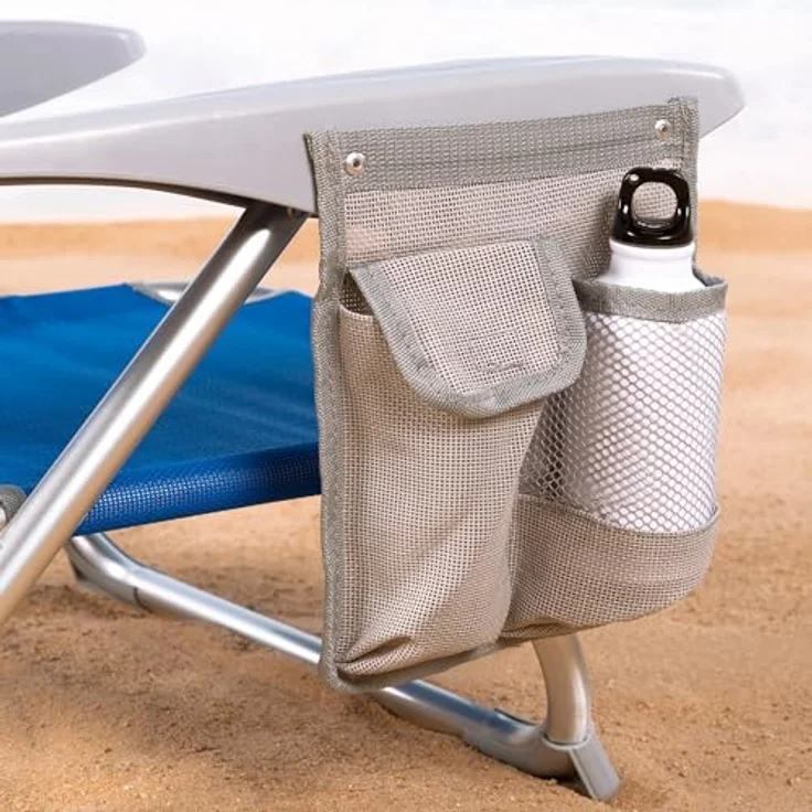 Aktive 62609 Strandklappstuhl mit Kissen, Liegestuhl, 4 Positionen, 62 x 62 x 76 cm, Sitzhöhe 20 cm, Tragegriff, Seitentasche, Blau, Aktive Beach – Bild 8