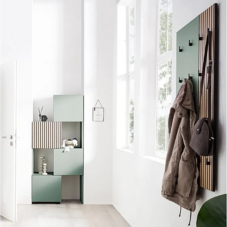 Lomadox Garderobenpaneel ALTAMURA-80, erweiterbare Garderobe Kleiderhaken modern grün mit Eiche Natur – Bild 4