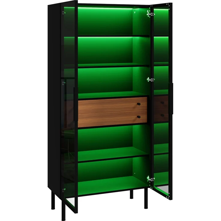 ZUBALIYA Vitrine, mit Schubladen, mit Stauraum, mit LED-Beleuchtung, mit App-Steuerung, H 170 × T 36 × B 70 cm, Schwarz, MDF / Spanplatte – Bild 17