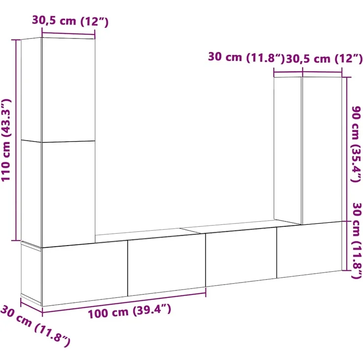 vidaXL 4-tlg. TV-Schrank-Set Räuchereiche Holzwerkstoff 3114635 – Bild 10