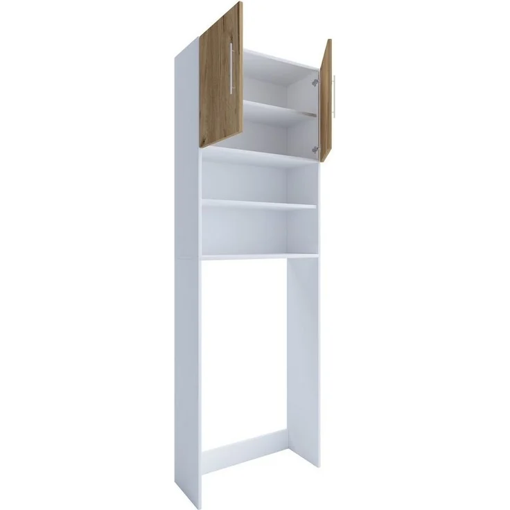 VCM Badmöbel Waschmaschinenschrank Jutas 919461 Weiß / Honig-Eiche B. 64 x H. 190 x T. 25 cm – Bild 1