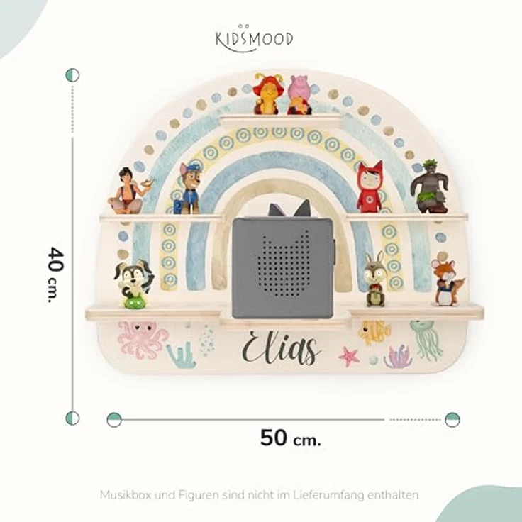 KIDSMOOD - Personalisiertes Tonie Regal für Kinderzimmer | Regenbogen Wand-Regal mit genügend Platz für Tonie-Hör-Figuren, Aussparung für Tonie-Musikbox & Kabelmanagement, Tonie Regal Mädchen & Jungen – Bild 3