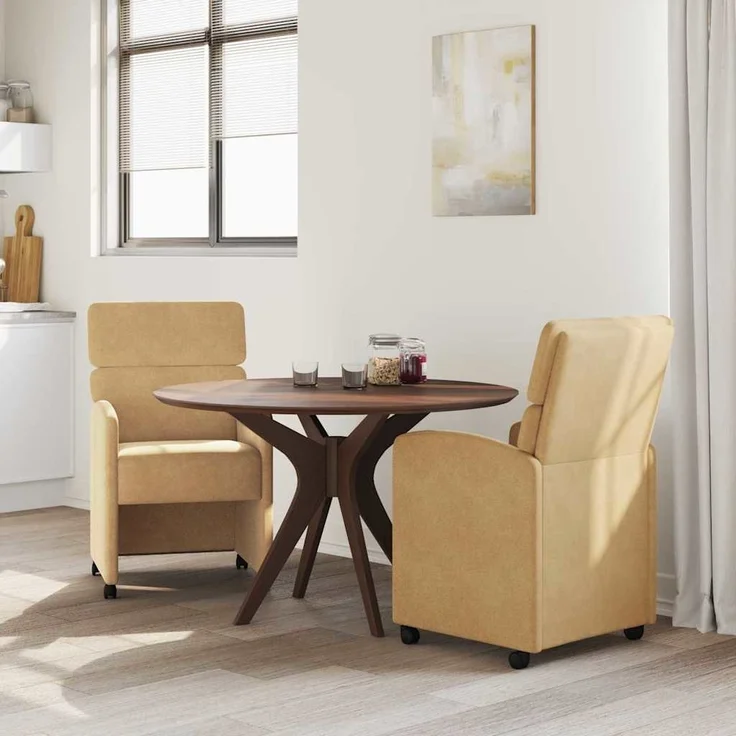 vidaXL Esszimmerstühle mit Rollen 2 pcs Braun 58 x 65 x 98 cm Samt 42017882 – Bild 2