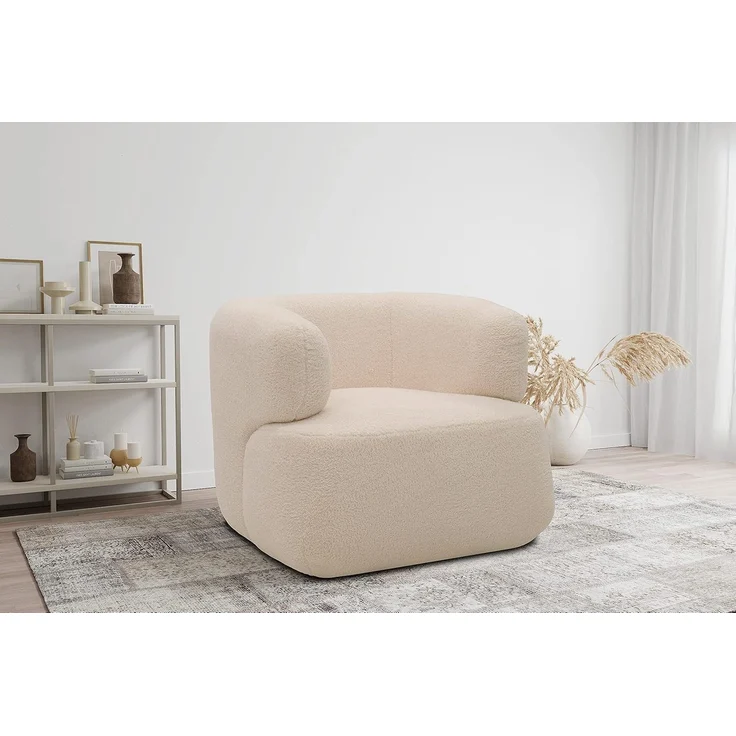 DOMO. collection Sessel 800012, Polstersessel, organische Form, gepolsterte Rückenlehne, Rücken in Oberstoff, Armsessel, Cocktailsessel, Loungesessel, 90 x 86 x 71 (BxTxH), creme – Bild 1